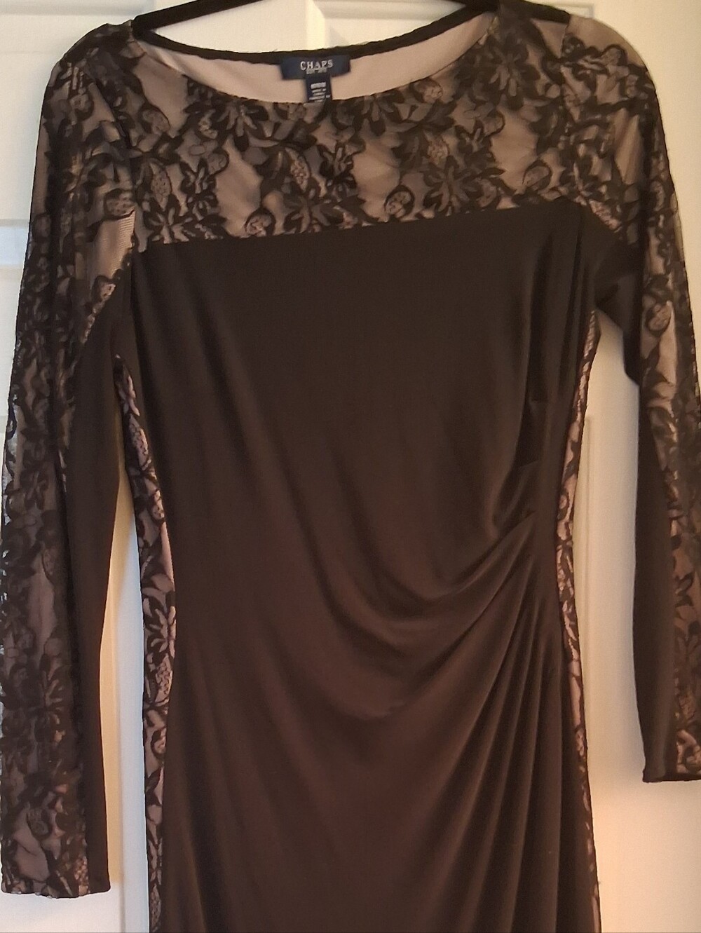 Chaps Black Lace-Accented Long Sleeve Sheath Dress